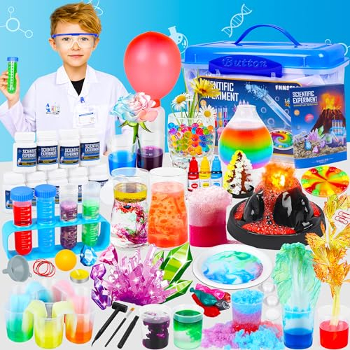 120+ Wissenschaft Experimente Kit für Kinder ab 4-6-8-12, STEM Aktivitäten Wissenschaftler Spielzeug Geschenke für Jungen Mädchen Chemie Set,Kristalle Züchten,Vulkan,Chemielabor