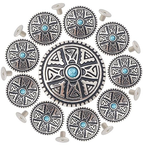 GORGECRAFT 1 låda 10 st turkosa metallknappar skruv tillbaka mynt Navajo concho-knapp syntetisk ersättning vintage läder dekorativ zinklegering spänne för hantverk tyger sadlar väskor sömnad