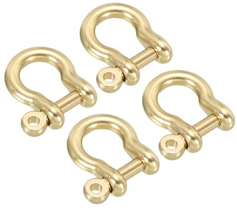 PATIKIL D-Ring Shackle, 4 Pack 7mm Inner Width Pure Brass U Type Fob Key Hook Small Bow Shackles for DIY Craft Leather Replacement