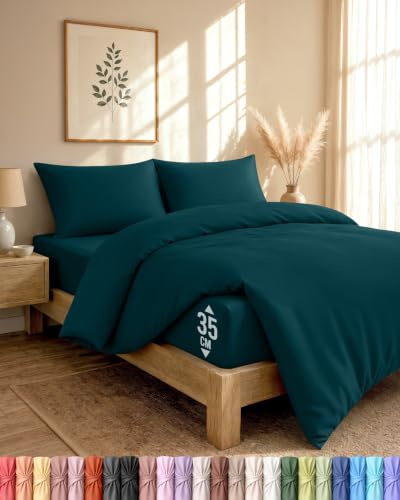 Utopia Bedding 4-delat dubbelsängkläder – set (turkos) | Påslakan, dra-på-lakan med örngott – mjuk, borstad mikrofiber