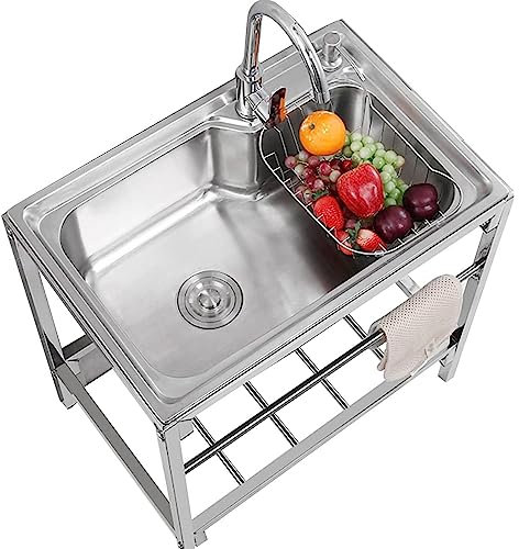 Freestanding Stainless Steel Sink Commercial Restaurant Sink Large Single Bowl Outdoor Industrial Sink for Restaurant, Garage, Laundry Room