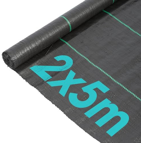 Harbour Housewares 110gsm Weed Control Membrane 2m x 5m Coverage (1 Roll) Heavy Duty Weed Control Fabric Barrier Ground Cover for Garden, Patios, Flower Beds, Landscaping