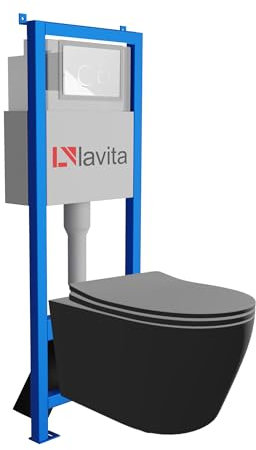 Lavita LAV 101 Élément mural pour WC 40 cm + évier mural suspendu sans bord + panneau de commande LAV 200.4.1 blanc | Kit complet | Réservoir de chasse encastré | WC complet