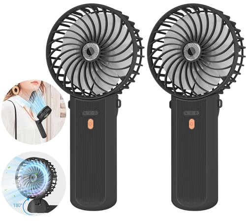 Lepwings Mini Ventilateur Portable - 2 Pièces de Poche USB Rechargeable, 4 Vitesse et 5,5-16 H de Travail, 180° Rotation, Pliable pour Maison, Bureau, Voyage - Noir