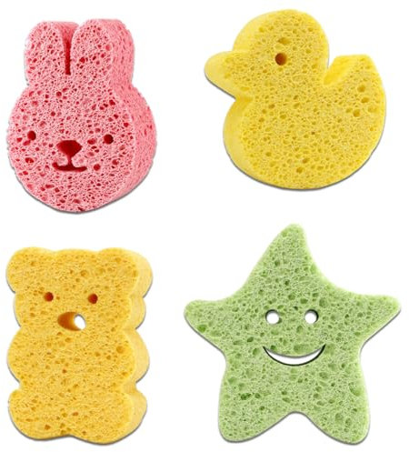 QEQSHQO 4pcs Esponja Baño Bebe Esponja Baño Niños Esponja Baño Infantil Esponja Ducha Bebe Esponja Ducha Niños Esponja para el Baño del Bebé Esponjas Hidrófilas para Bebés uaves y Absorbentes