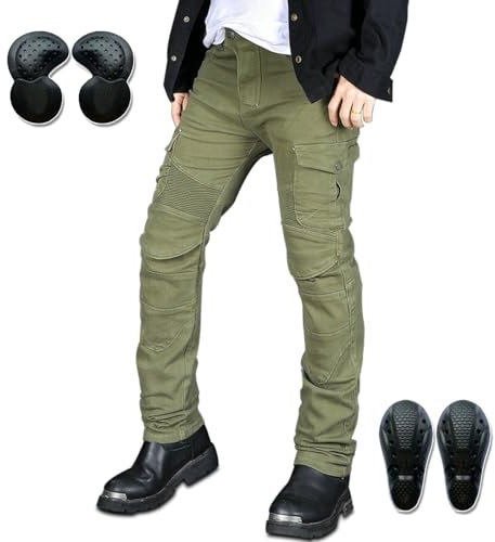 HOMDECR Pantalons De Moto pour Hommes/Femmes, Pantalons De Moto De Cyclisme, Jeans De Motard Extensibles, Pantalons De Moto Sportifs avec Protections. (Vert,M)