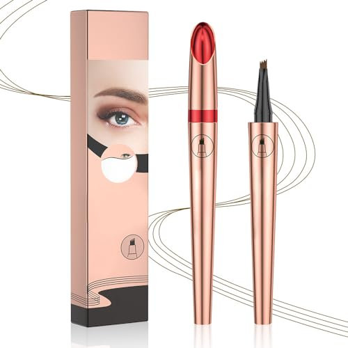 3D Wasserdichter Microblading Augenbrauenstift, 2024 Neuestes 2 Stück 4 Gabelspitzen Tätowierungsstift 3D Augenbrauenstift, Micro Brauenstift Natürliches Augenbrauen (Braun)