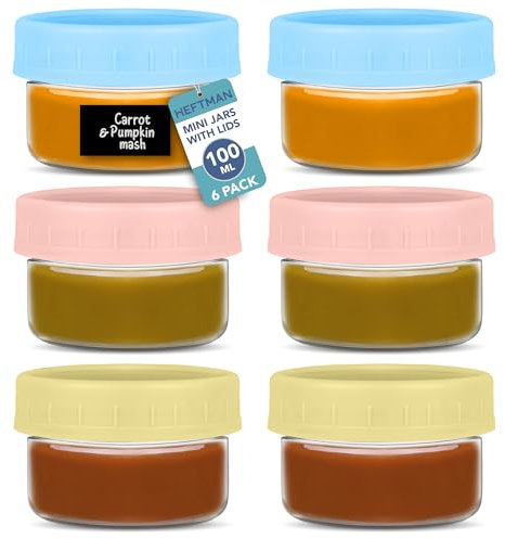 HEFTMAN Ollas pequeñas de desayuno con tapas, 6 tarros pequeños de almacenamiento de 100 ml con tapas (100 ml, 6 unidades)
