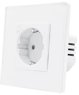 proAMEDEN Enchufe de pared Inteligente WiFi 16A 3680W, panel de cristal, con Medición de Corriente, control por Voz de Google Home y Alexa, Control Remoto y Función de Temporizador, 1/un_White.