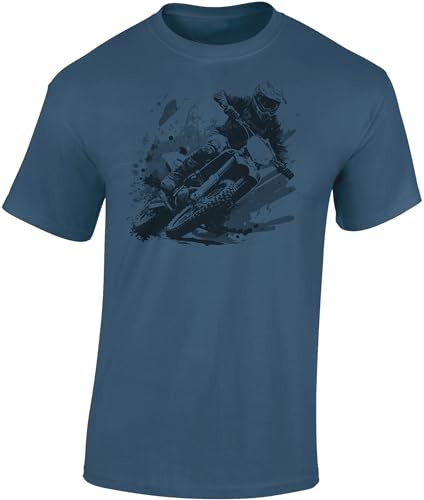 Baddery Motocross T-shirt pour Hommes : Dirt Rush - T-shirt pour hommes et garçons - Vêtement Enduro pour moto et vélo, Bleu jeans, S