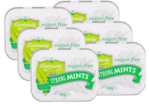 Set of 6 x 18g Curiously Strong Mints in Tins, Sugar Free, Peppermint Flavour with Sweeteners