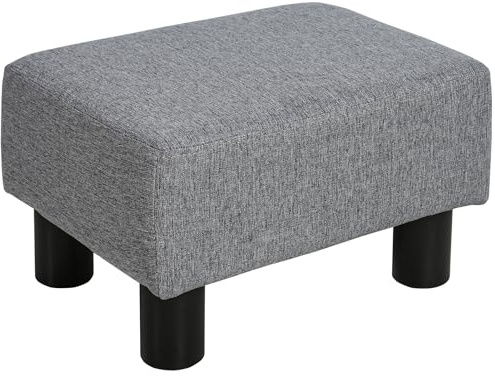 HOMCOM Reposapiés de Salón Taburete Bajo Tapizado en Lino Otomana Rectangular con Estructura de Madera para Sala de Estar Dormitorio Gris