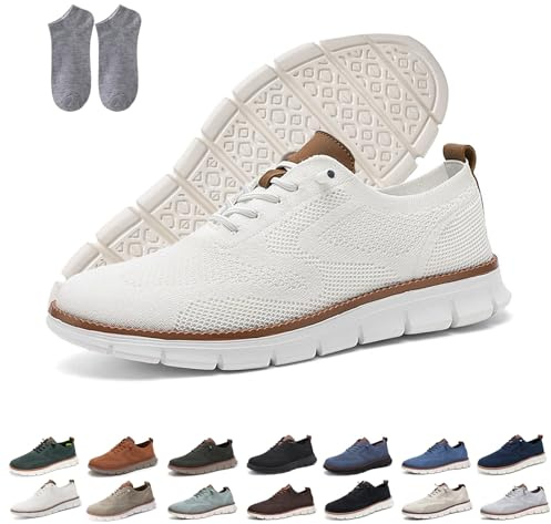 Breeze Zapatos Hombre, 2025 New Urban-Ultracómodo Ortopédicas zapatillas, Informales Vestir Ligeras Transpirables Malla Sin Cordones Punto Caminar Wearbreeze Zapatos con Soporte Arco(Bianco,45 EU)