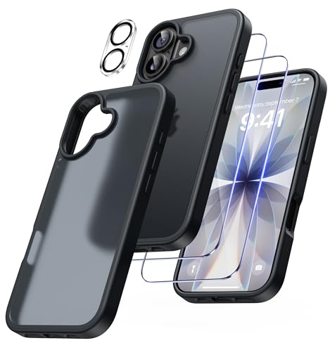 FLLAO 4 en 1 Coque pour iPhone 17 avec 2 Verre Trempé et 1 Caméra Protecteur, [Coussin d'air Intégré] Antichoc Antirayures Bumper Protection Housse pour iPhone 17 6.3, Noir