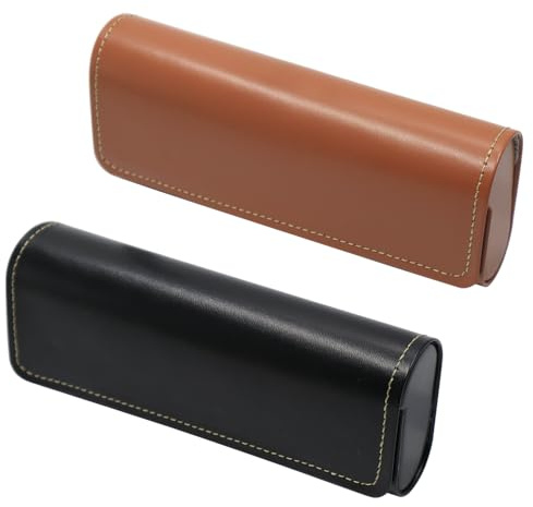 Aoyswuz 2 Piezas Grande Estuche Gafas Rígido de Cuero, Color Sólido Estilo Retro Estuche Gafas para Gafas para Miopía, Gafas de Lectura | Negro, Marrón