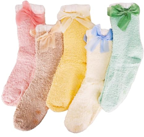 Zidoley 5 pares de calcetines de peluche para mujer, calcetines para mujer, calcetines de peluche, calcetines de invierno, calcetines mullidos, calcetines cálidos para cama, calcetines de casa