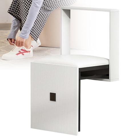 GGFFJ Banco de Zapatos Invisible for Entrada con Silla Acolchada de Cuero sintético, Taburete de Ducha Plegable Moderno, Cambiador de Pared for baño, Color Blanco(White)