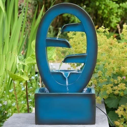 Garden Mile Solar Water Fountain Cascade – 50cm Outdoor Solar Powered Water Feature with Pump & Remote Panel, Compact Falls Fountain for Garden, Patio, Balcony & Zen Decor (Azure Blue)
