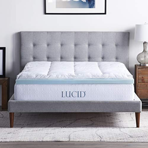 LUCID 4 Down Alternative & Gel Memory Foam Mattress Topper, Full – Three Toppers in One – Fitted Sheet Style, 100% Cotton