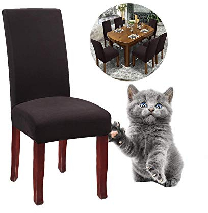 Junyito Fundas para Sillas de Comedor Fundas Decorativas para Sillas Altas Fundas Licra Protectoras Elasticas 4/6 Piezas (L-Café, 4 Piezas)
