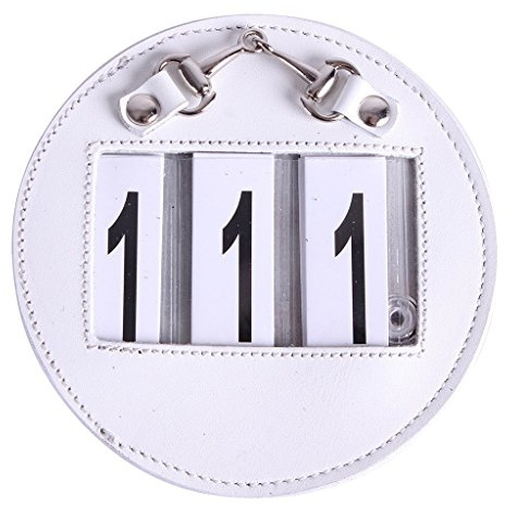Equipride Round Leather Bridle Number Holder Crystals for Dressage Showing Comps SET OF 2 (White/Silver)