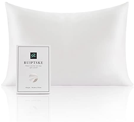 RUIPTSKE Federa per cuscino in seta naturale, ipoallergenica, 22 mamme, 100% seta, 600 fili, con cerniera nascosta, certificata OEKO-TEX (white, 50x75cm)