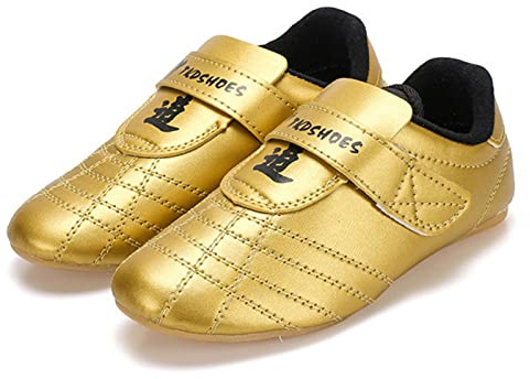 fayengan Taekwondo Sport Unisex Scarpe da Ginnastica, Boxe Karate Kung Fu Tai Chi Trainning Scarpe per Bambini Adulti (Color : Gold, Size : 29 EU)