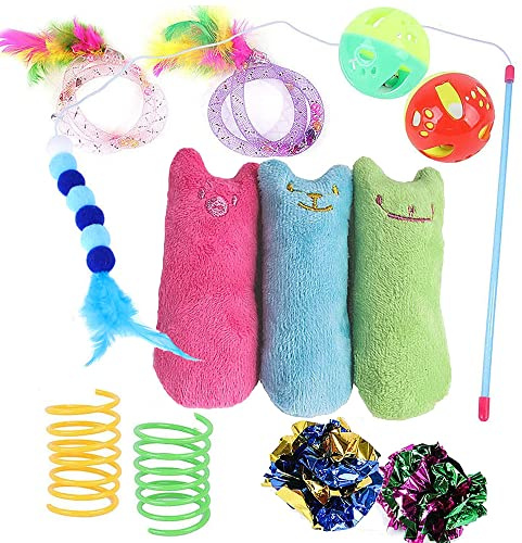 Speedy Panther 12 Pcs Cat Toys for Indoor Cats Kitten Plush Catnip Toy Cat Teeth Cleaning Toys Interactive Cat Feather Teaser Wand Spring Toy