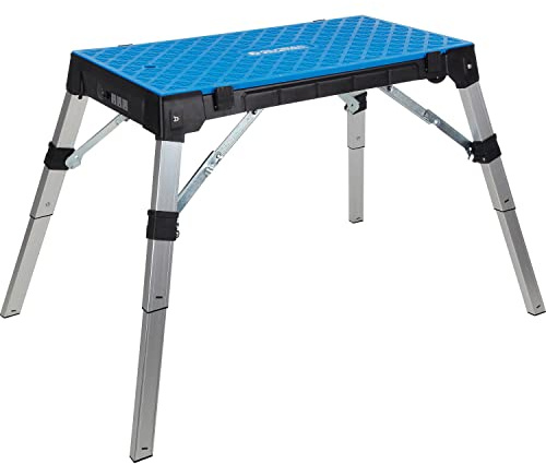 Global Industrial 4-in-1 Multi-Purpose Portable Workbench with Power Strip, All-in-One Workbench, Dolly, Creeper, and Platform, Plastic Top with Steel Legs