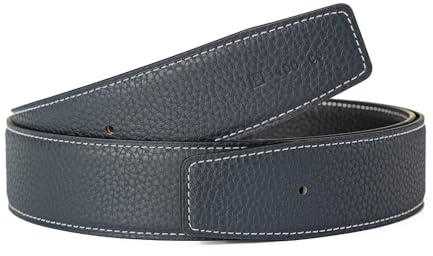 Vatee's Hommes/Femmes Cuir Véritable Réversible Sans Boucle Sangle De Ceinture De Remplacement 32mm de large 115cm longue Bleu/Noir
