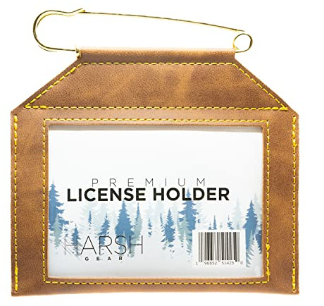 Weatherproof License Holder with Pin Included, Perfect for Hunting, Fishing, Archery Tags and Permits, Clear Window, Premium Quality Hand Stitched Synthetic Leather