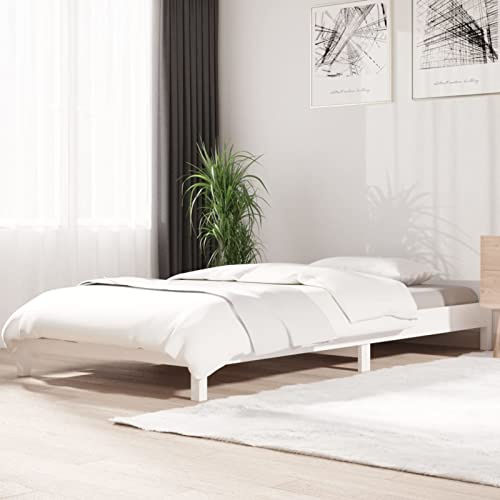 ZEYUAN Cama apilable, Somier, Bases De Cama, Estructura Cama, Bed Frame, Cama Juvenil, Marco De Cama, de Madera Pino Maciza Blanco 90x190 cm