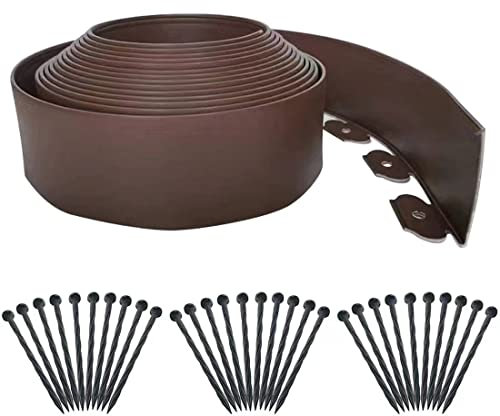 Lawn Edging Border 10m,Garden Edging Borders [Extra Tall 10cm High] with 30pcs Stakes,Flexible Landscape Edging,Mini Plastic Fence for Yard Flower Beds,Grass,Path -Brown