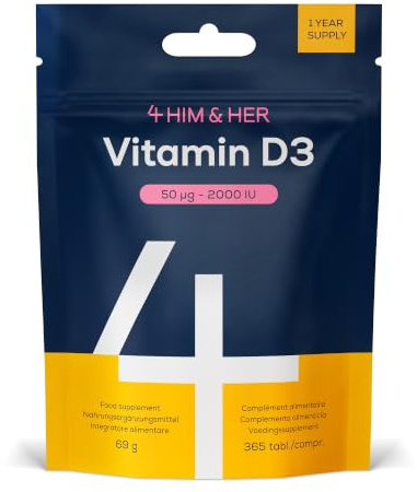 Vitamin D3 2000 IU for Bones & Immunity, 365 Tablets, 4 HIM & HER