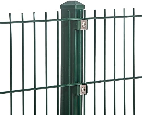 Doppelstabmattenzaun Set 868 Moosgrün | Stabmattenzaun | Mit VA Klemmhalter | Gartenzaun | Komplett Set | 103 cm-17.5