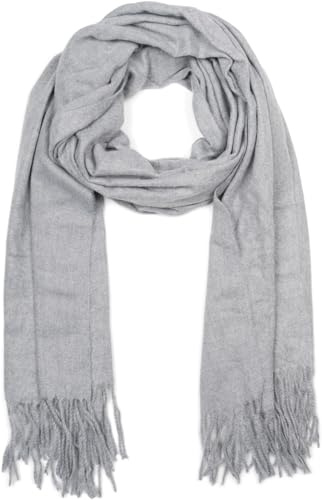 styleBREAKER Unisex Schal mit Fransen | weiches Viskose Tuch in Uni Farbe | langer Winterschal für Damen und Herren | Große Farbvielfalt, Farbe:Hellgrau meliert