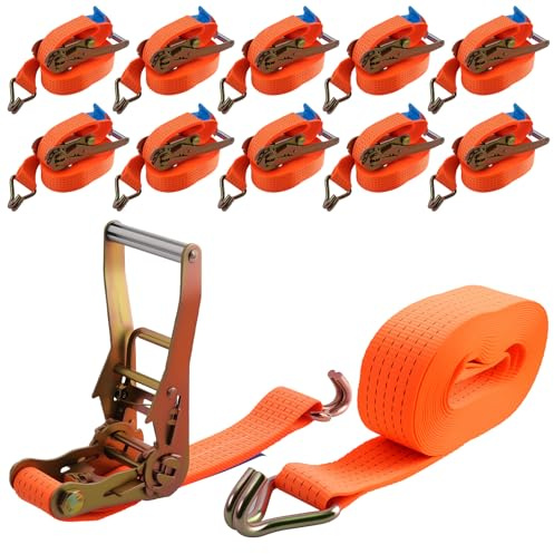 maXpeedingrods 10×Heavy Duty Ratchet Strap 8m 5T 50mm Tie Down J Hooks