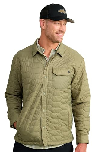 HUK Mens Scale Shacket, DWR Insulated Performance Fishing Shirt Jacket, Overland Trek, Medium