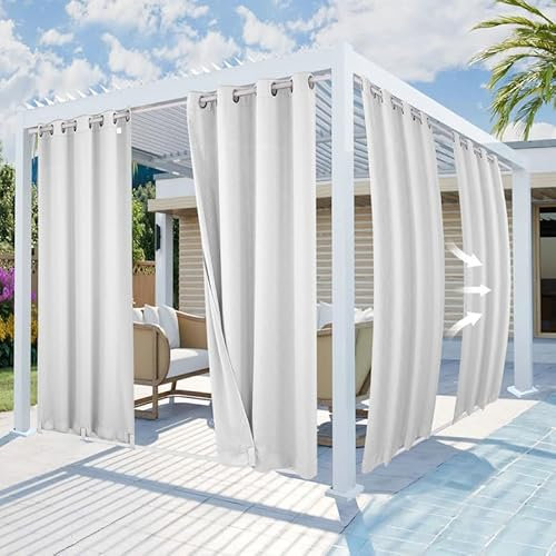 Mingfuxin Outdoor Curtains Waterproof, Windproof Garden Gazebo Patio Curtains with Grommet Top and Bottom, Embossed Pattern Thermal Insulated Blackout Privacy Outdoor Curtains for Porch Pergola