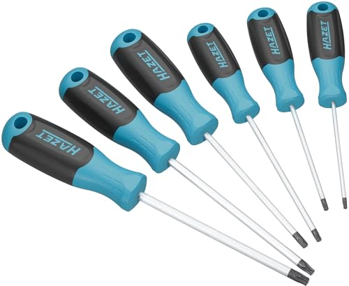 HAZET Schraubendreher 811T/6, 6-teiliges Set mit Innen TORX Profil, rutschfester 3-Komponenten-Griff, Rundklinge, SW T10-T30