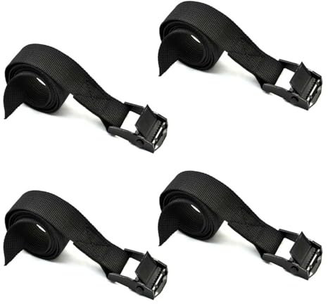 WJUAN 4 Pièces Sangle Arrimage, Sangle à Cliquet, 2 x 50 cm, Sangle de Serrage, Noir, Sangles D'arrimage à Cliquet Réglable, avec Boucle à Clip, pour Voiture, Bagages, Camping