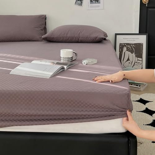 Homxi Matratzenschoner Spannbettlaken,(120 x 200 cm),Spannbett Elastisch Kariertmuster Bettlaken Dunkelbraun