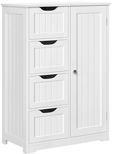Yaheetech Bathroom Floor Cabinet Free Standing Storage Unit Wooden Cabinet Cupboard with 4 Drawers & 1 Door, Adjustable Shelf, White