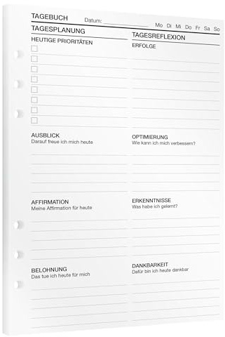 KOMPASS® Tagebuch-Einlagen | 30 DIN-A5-Nachfüllseiten für Ringbuchplaner | Mehr Achtsamkeit, Dankbarkeit & Fokus | Erfolgsjournal | Tagesplaner | Bullet Journal | Notizbuch & Kalendereinlagen 2025