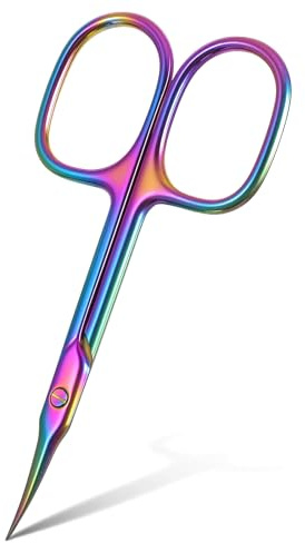 Curved Cuticle Scissors, Extra Fine Curved Portable Extra Fine Curved Cuticle Scissor Stainless Steel Nail Scissor Manicure Scissors for Women for Manicure Eyebrows Eyelash hair（Rainbow）