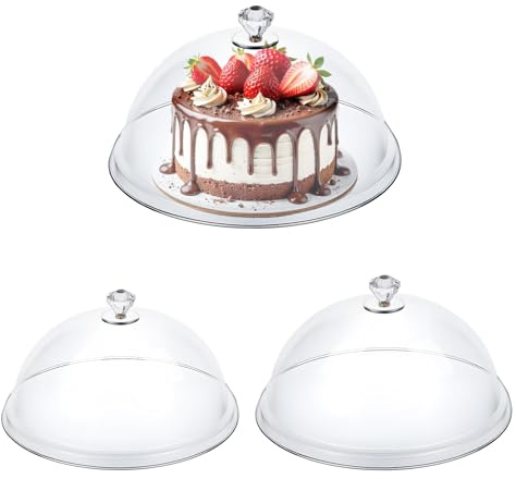 Alrhso 3Pcs Clear Acrylic Cake Cover Dome 8 10 12 Cake Stand Cover Round Cakes Cloche Dome Food Display Covers for Freshness Dessert Cheese Display Serving Platter