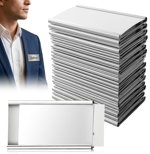 20 stycken namnskyltar för kläder magnet – återanvändbara aluminiumnamnskyltar, självhäftande magnetisk, transparent namnskylt för arbete, skola och konferenser