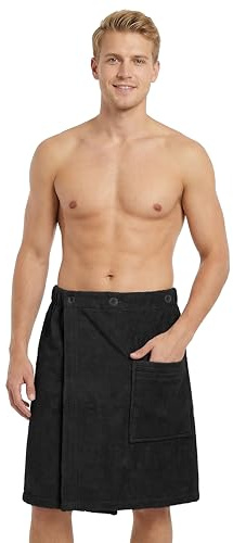 LAYNENBURG Premium Saunakilt Herren mit Knopfverschluss - 100 % Baumwolle – Öko-Tex 100 - Männer Saunatuch - Frottee Sauna-Handtuch, Kilt Gummizug für Wellness, Spa & Sauna (M-XL schwarz)