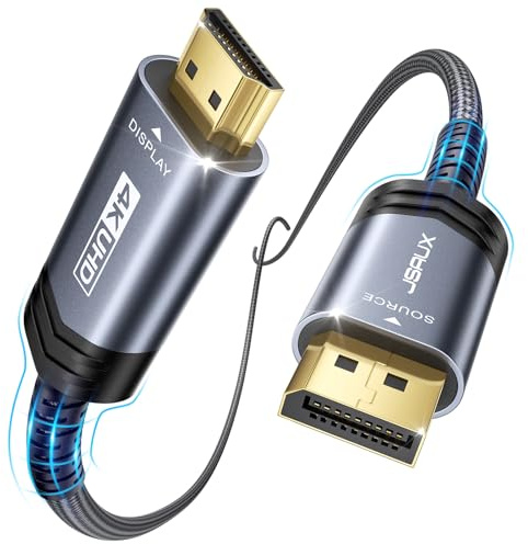 JSAUX DisplayPort to HDMI Cable 10FT, Uni Directional, DP Source to HDMI Display, UHD 1440P/2K@60Hz, 4K@30Hz, Nylon Cord for Desktops, Graphics Cards, and Laptops with Native DisplayPort Output