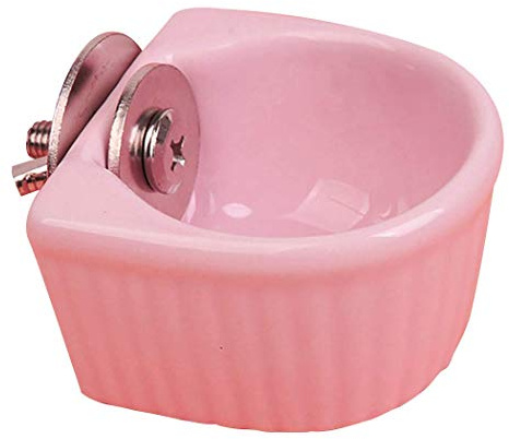 Small Animals Bowl, Detachable Cage Feeder Pet Ceramic Water & Food Feeder, Small Animal Supplies for Rabbit Parrot Squirrels Chinchilla Hamster Ferret (Pink, S)